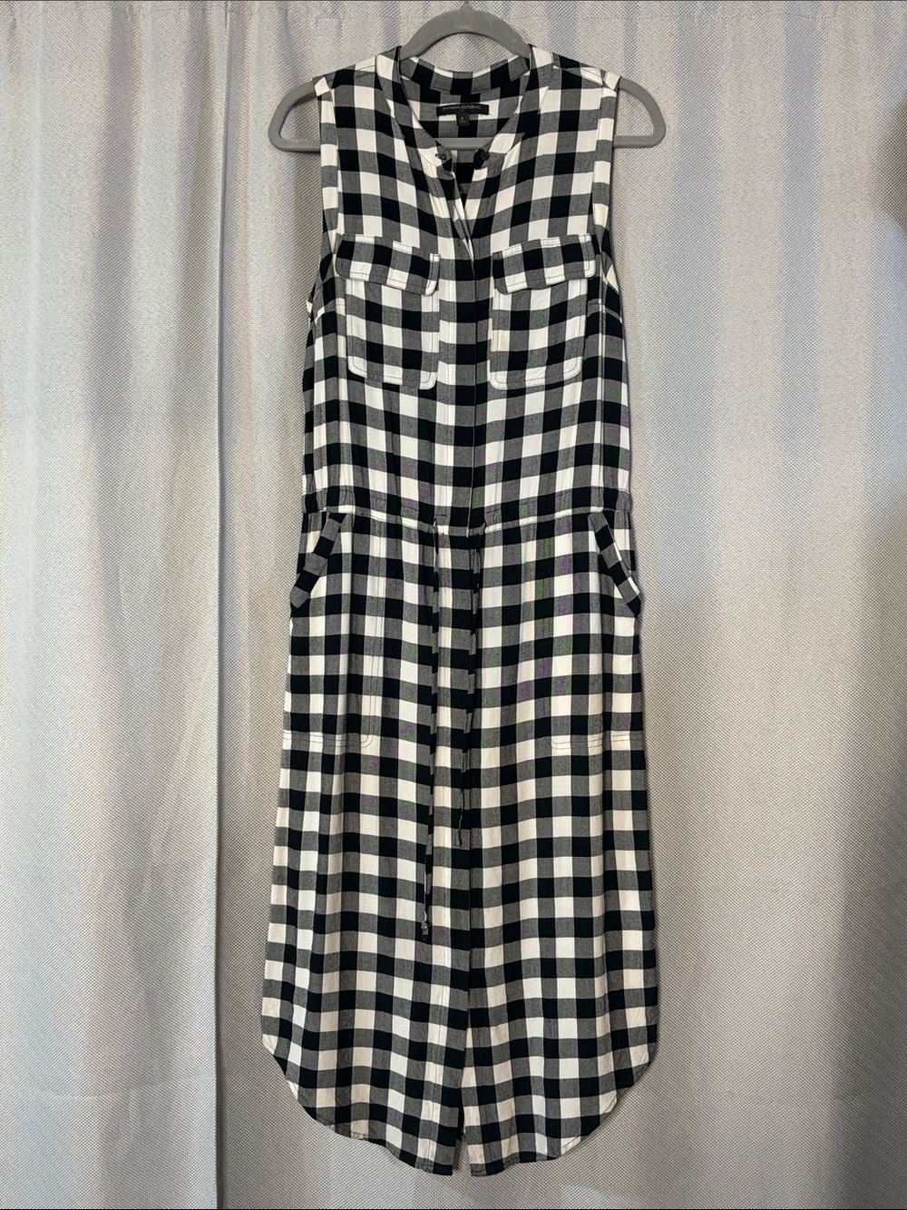 Banana Republic Black and White Gingham Midi Shirt Dress